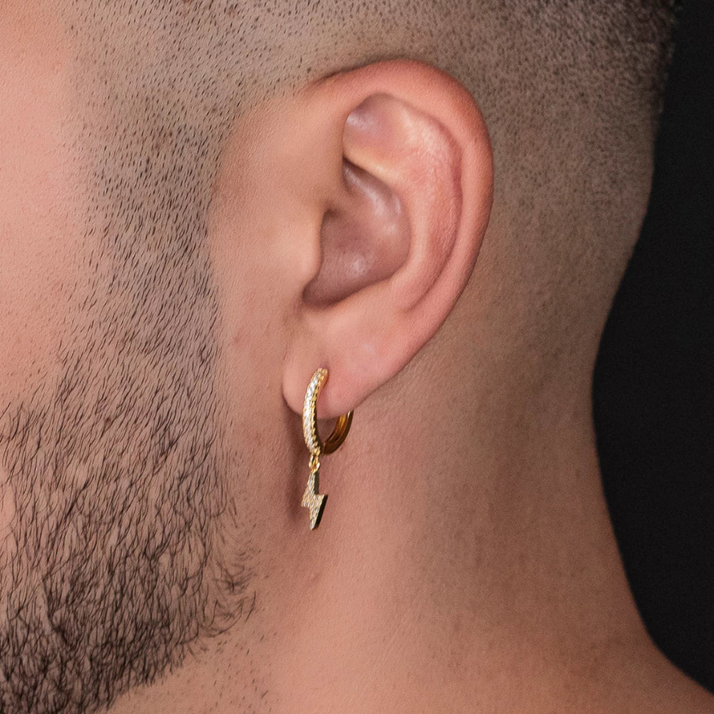 Brinco Argola com Raio Cravejado Zircônia Banhado a Ouro 18k