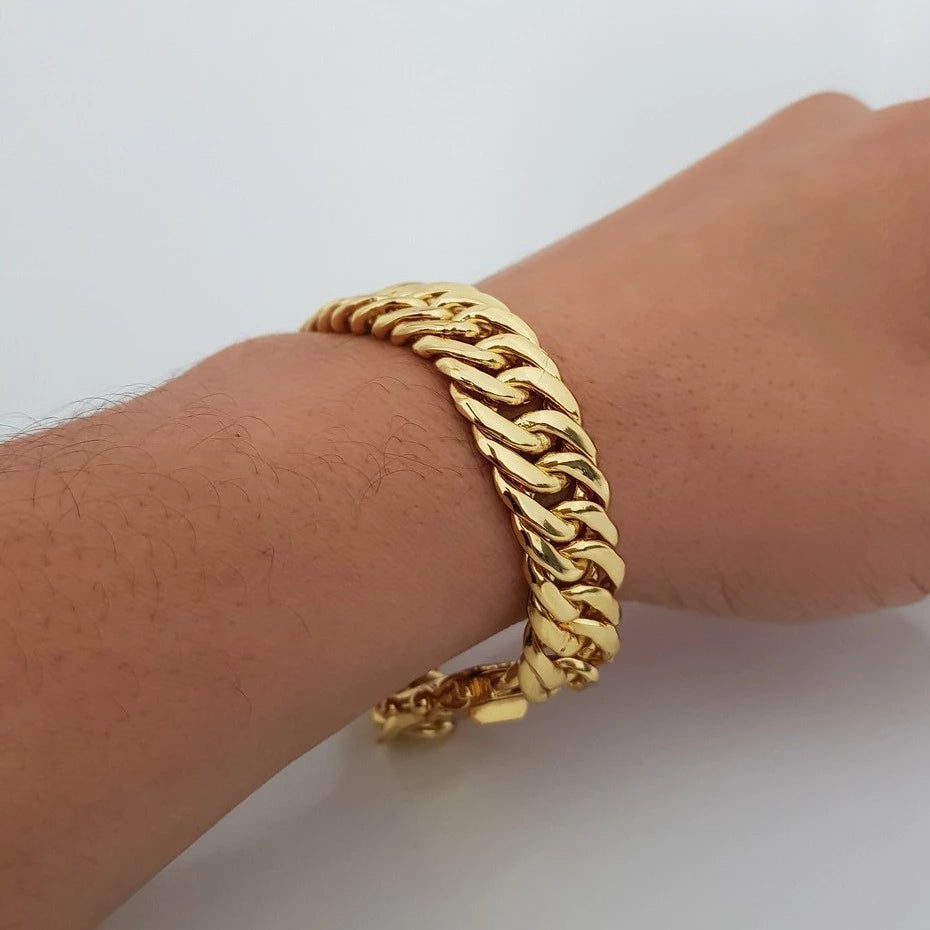 Pulseira Lacraia Masculina Banhada a Ouro 18k 14mm