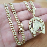 Corrente Masculina Grumet 5mm com Pingente de Ferradura Banhados a Ouro 18k