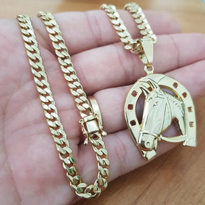 Corrente Masculina Grumet 5mm com Pingente de Ferradura Banhados a Ouro 18k