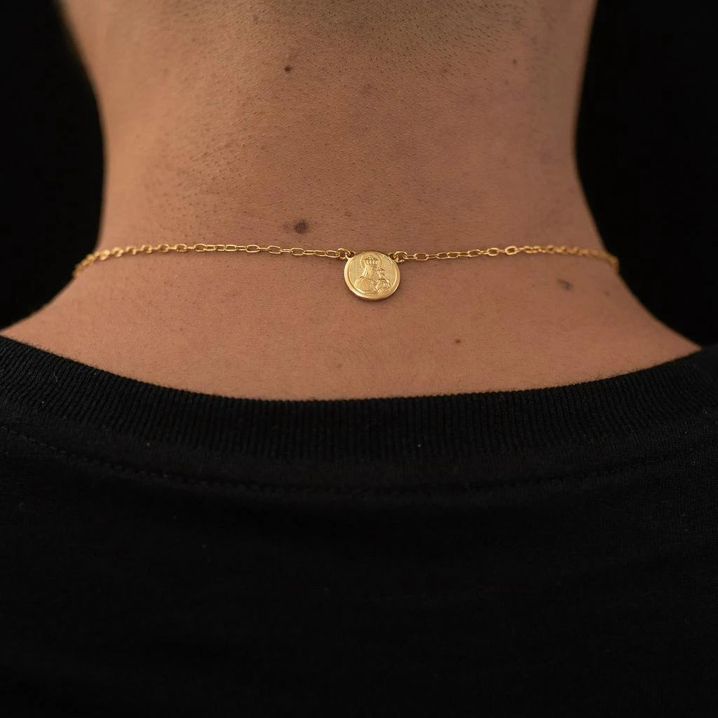 Escapulário Colar Nossa Senhora do Carmo e Sagrado Coração Jesus Banhado a Ouro 18k