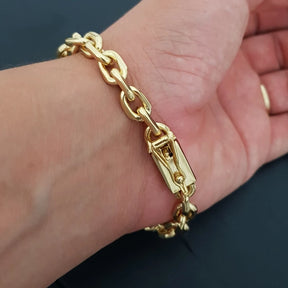 Pulseira Cadeado Masculina Banhada a Ouro 18k 8mm