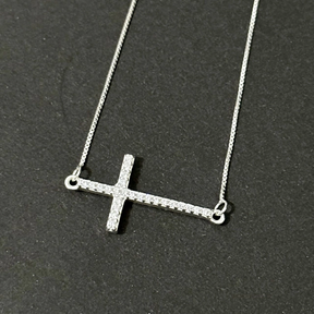 Colar 45 cm. pingente cruz deitada 2 lados - Kalon Joias