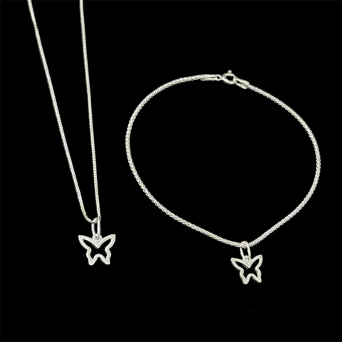 Kit colar 40 cm. fino + pulseira borboleta - Kalon Joias
