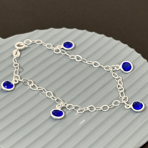 Pulseira 5 pedras 7 mm. azul - Kalon Joias