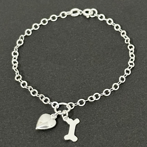 Pulseira coração e osso dog - Kalon Joias