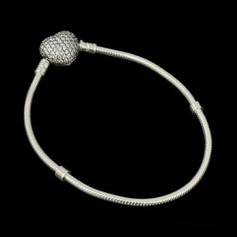 Pulseira Pandora coração pedras 17 cm. - Kalon Joias