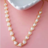 Kit Conjunto Colar Choker + Pulseira de Pérolas de Coração Delicado Banhado a Ouro 18K