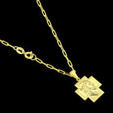 Corrente Masculina Cordão + Pingente Cruz Face Jesus Cristo Banhado a Ouro 18k
