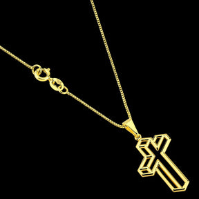 Corrente Veneziana 1mm + Pingente Cruz 3D Banhados a Ouro 18k:
