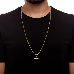 Corrente Cartier Tijolinho + Pingente Cruz Palito Banhados a Ouro 18k