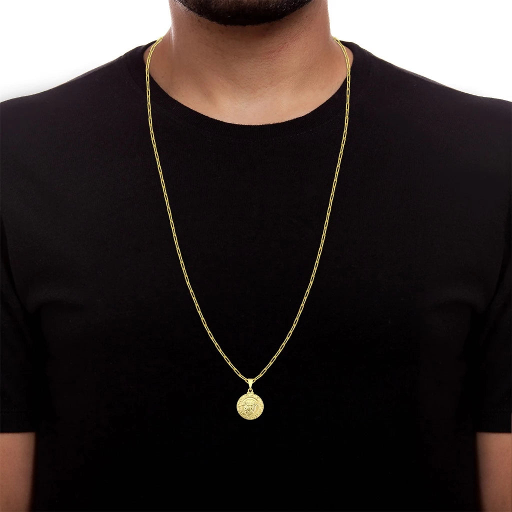 Cordão Corrente Masculina Cartier + Pingente Medalha Medusa Versace Banhados a Ouro 18k