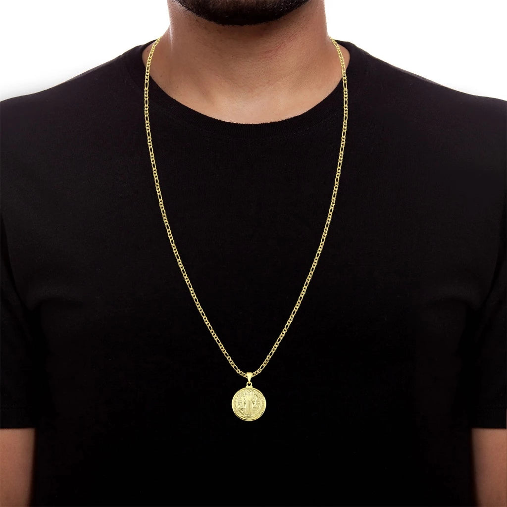 Corrente Masculina 3x1 com Pingente São Bento Banhados a Ouro 18k