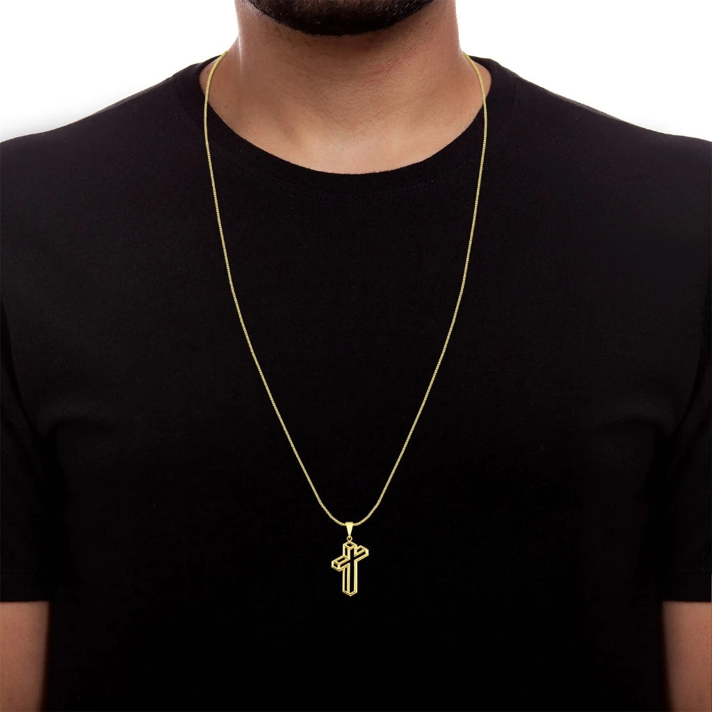 Corrente Veneziana 1mm + Pingente Cruz 3D Banhados a Ouro 18k: