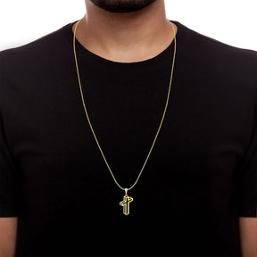 Corrente Veneziana 1mm + Pingente Cruz 3D Banhados a Ouro 18k: