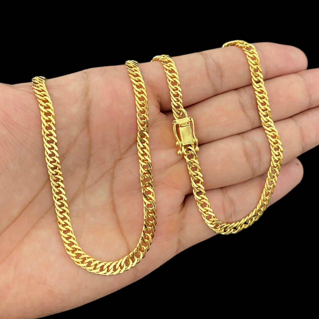 Corrente Grossa Cordão Masculino Grumet Dupla com Fecho Gaveta Banhado a Ouro 18K