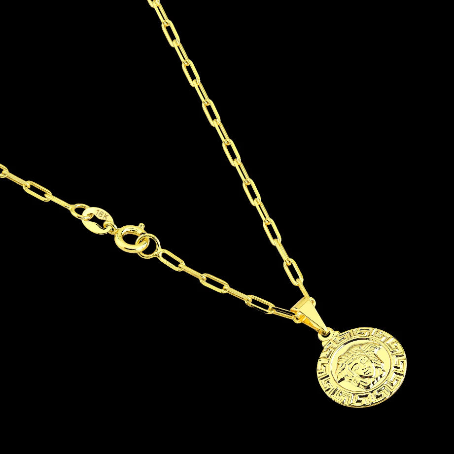 Cordão Corrente Masculina Cartier + Pingente Medalha Medusa Versace Banhados a Ouro 18k