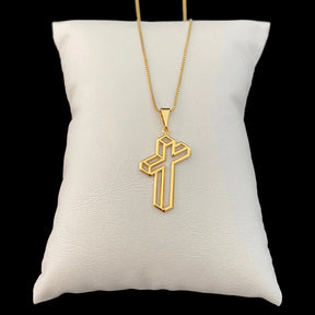 Corrente Veneziana 1mm + Pingente Cruz 3D Banhados a Ouro 18k: