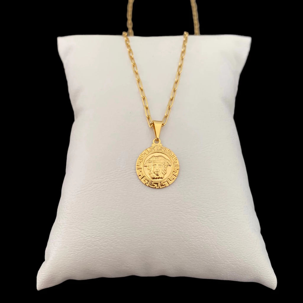 Cordão Corrente Masculina Cartier + Pingente Medalha Medusa Versace Banhados a Ouro 18k