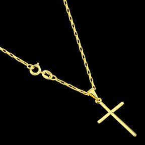 Corrente Cartier Tijolinho + Pingente Cruz Palito Banhados a Ouro 18k