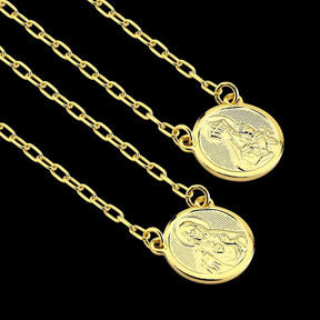 Escapulário Colar Nossa Senhora do Carmo e Sagrado Coração Jesus Banhado a Ouro 18k
