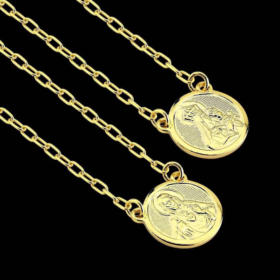 Escapulário Colar Nossa Senhora do Carmo e Sagrado Coração Jesus Banhado a Ouro 18k