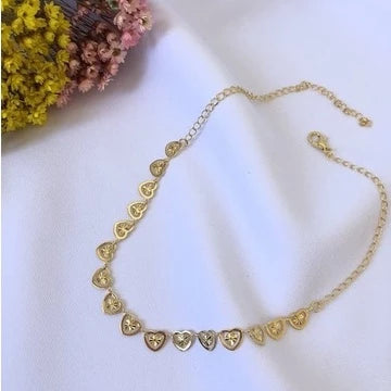 Colar Coração Detalhado Banhado a Ouro 18K