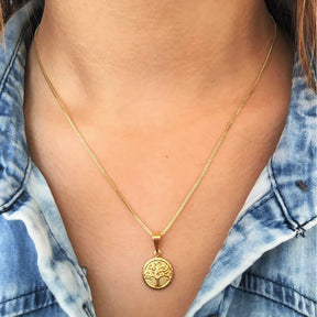Colar Choker Feminino + Pingente Árvore da Vida Banhado a Ouro 18k