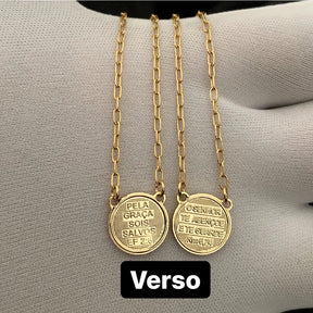 Escapulário Colar Nossa Senhora do Carmo e Sagrado Coração Jesus Banhado a Ouro 18k