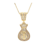 Corrente Ice Veneziana Masculina com Pingente Ice Saco Malote Cifrão Cravejado Banhados a Ouro 18k